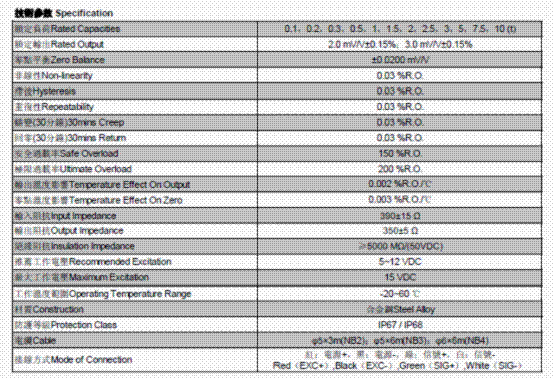 NB2-3t,NB2-3t稱重傳感器技術(shù)參數(shù)圖