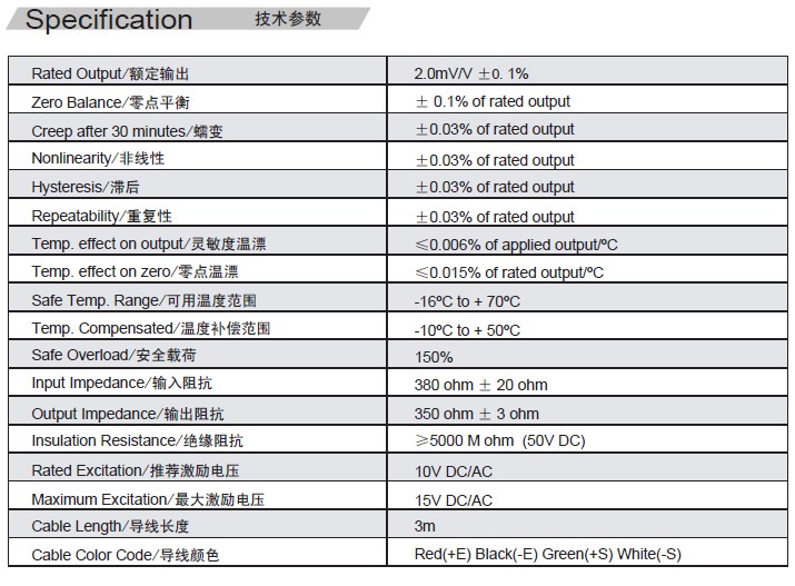 Transcell BSH稱重傳感器技術參數(shù)